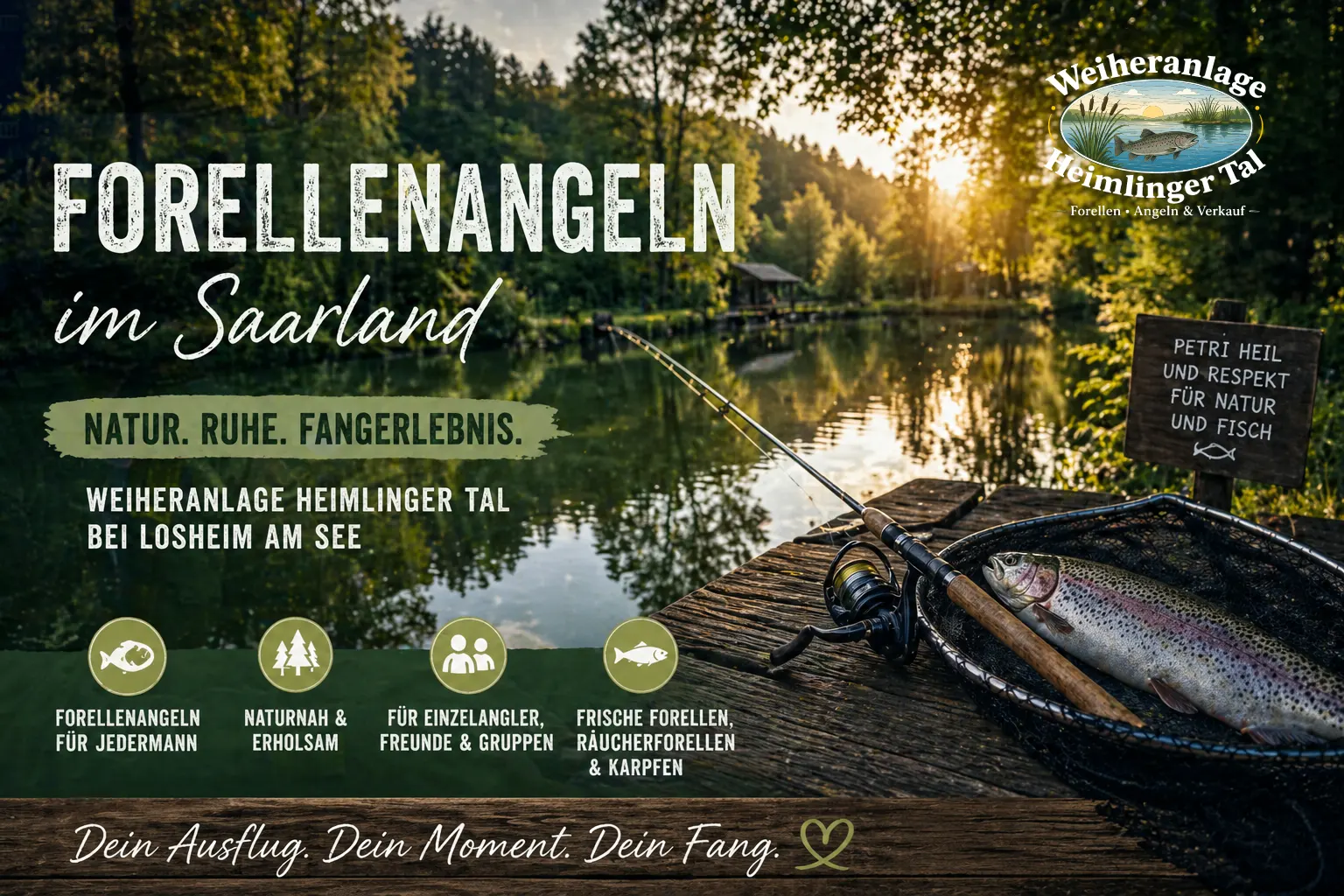 Forellenangeln im Saarland an der Weiheranlage Heimlinger Tal bei Losheim am See
