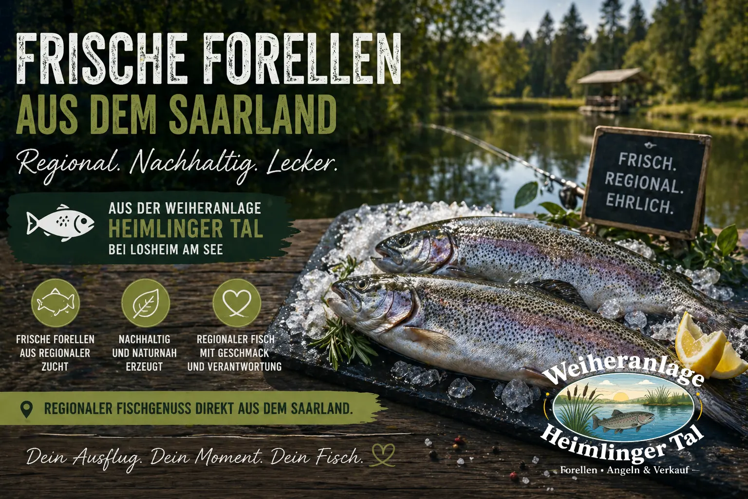 Forellensee bei Losheim am See an der Weiheranlage Heimlinger Tal im Saarland
