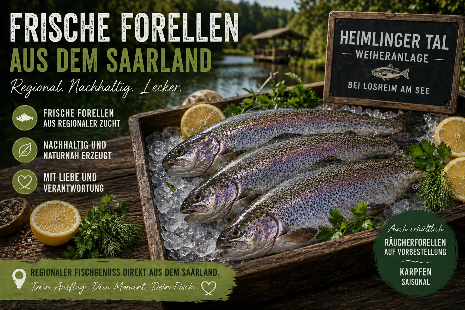 Frische Forellen aus der Weiheranlage Heimlinger Tal bei Losheim am See im Saarland